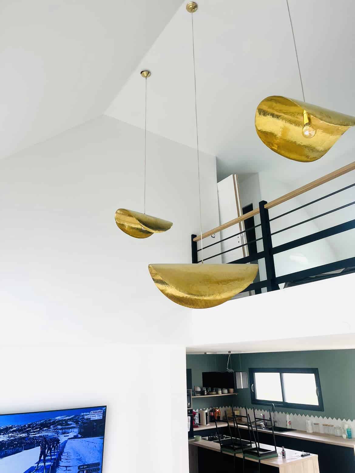 Suspension luminaire en laiton feuille de lotus chips – Image 6