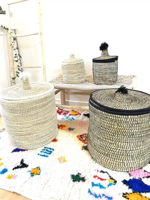 corbeille ronde noire et blanche