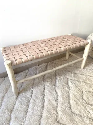 Banc berbère en cuir naturel 70 cm