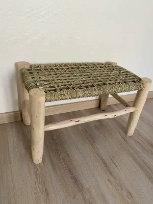 Banc berbère en doum (fil de palmier) tissage Boho 70 cm