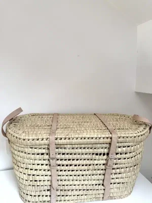 Malle ou coffre Lanières en cuir 60 cm