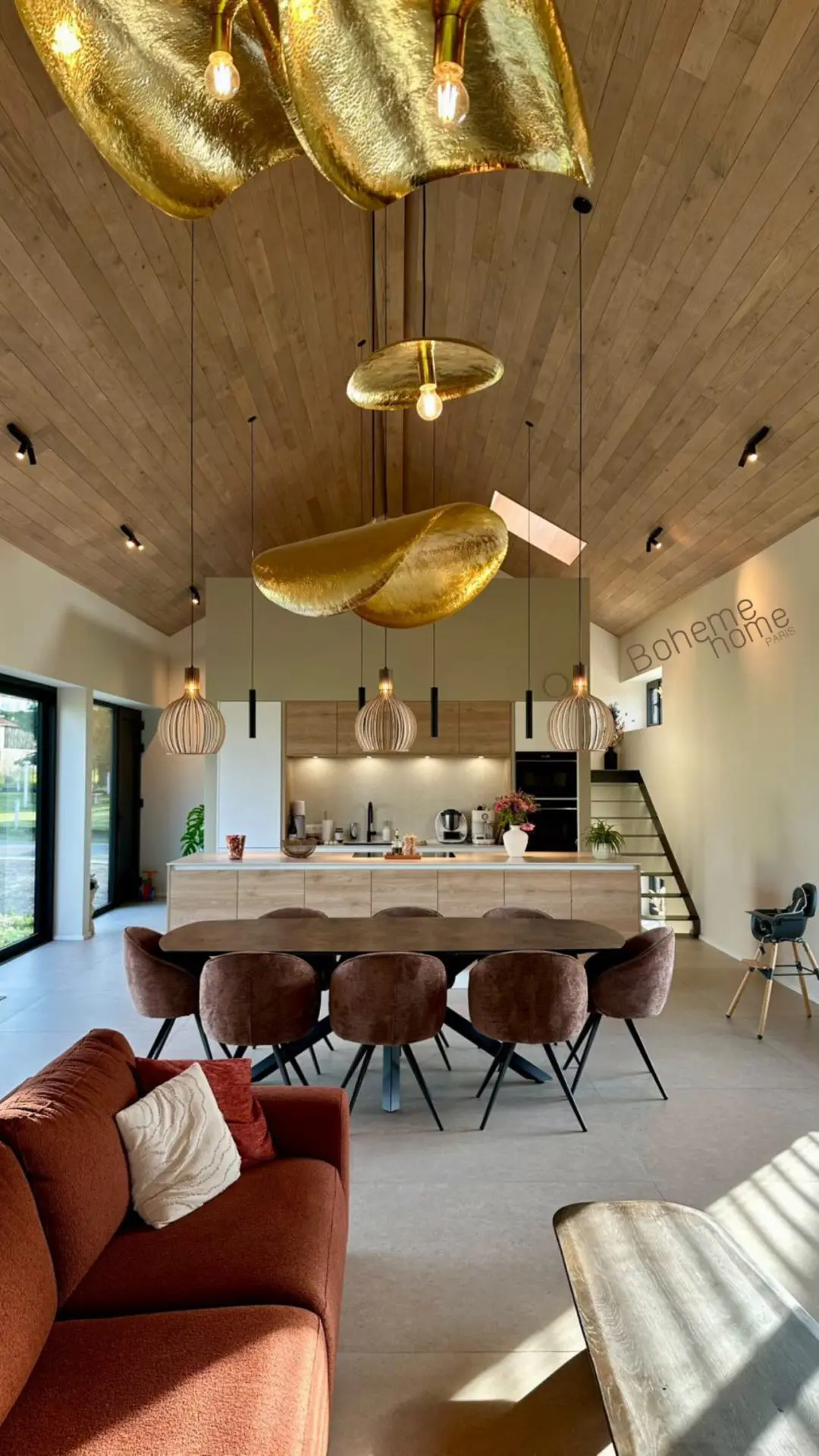 Suspension luminaire en laiton feuille de lotus chips