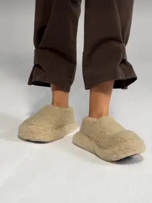 Chaussons 100% laine adulte mixte Beige
