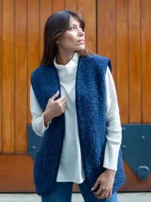 Gilet de Berger Adulte Mixte - Gilet 100% laine- Fabrication Irlande-🐑- Bleu Marine