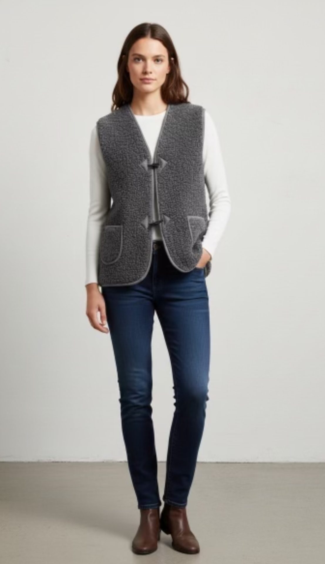Gilet de Berger Adulte Mixte - Gilet 100% laine- Fabrication Française- Gris chiné 🐑 – Image 2