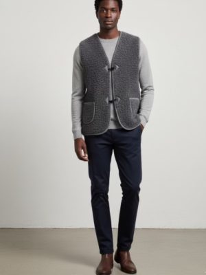Gilet de Berger Adulte Mixte - Gilet 100% laine- Fabrication Française- Gris chiné 🐑