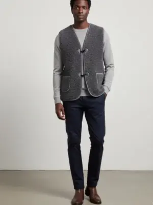 Gilet de Berger Adulte Mixte - Gilet 100% laine- Fabrication Française- Gris chiné 🐑