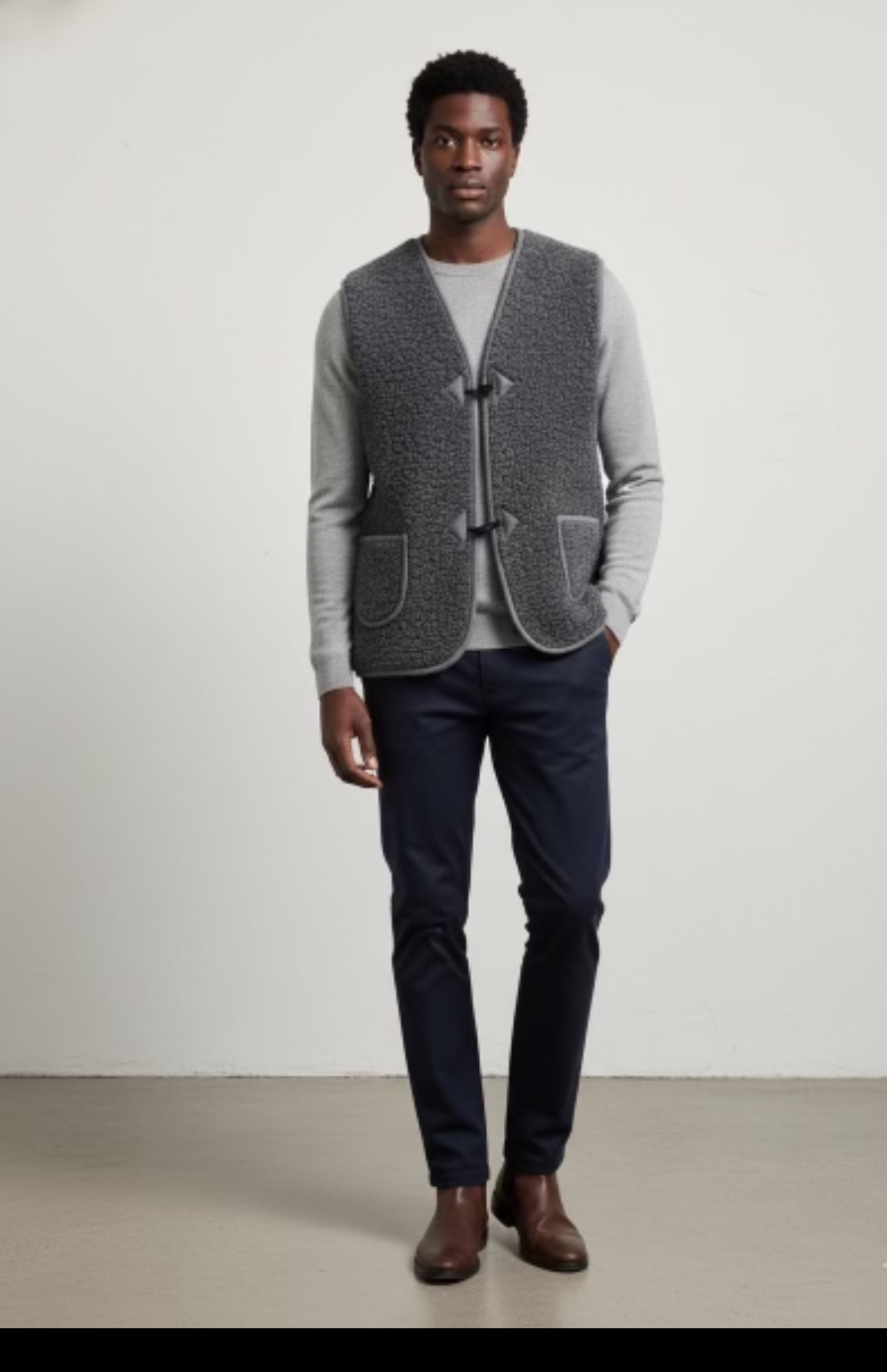 Gilet de Berger Adulte Mixte - Gilet 100% laine- Fabrication Française- Gris chiné 🐑
