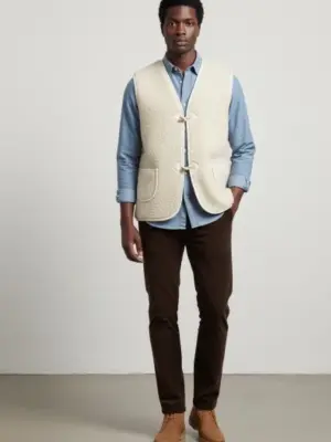 Gilet de Berger Adulte Mixte - Gilet 100% laine- Fabrication Française-🐑- Ecru