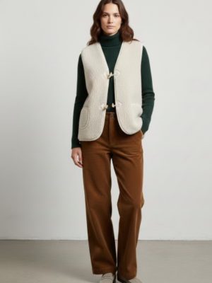Gilet de Berger Adulte Mixte - Gilet 100% laine- Fabrication Française- Blanc beige 🐑