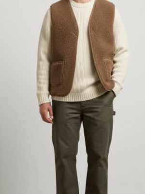 Gilet de Berger Adulte Mixte - Gilet 100% laine- Fabrication Irlande-🐑-Marron caramel