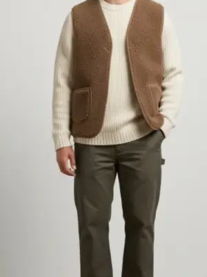 Gilet de Berger Adulte Mixte - Gilet 100% laine- Fabrication Irlande-🐑-Marron caramel