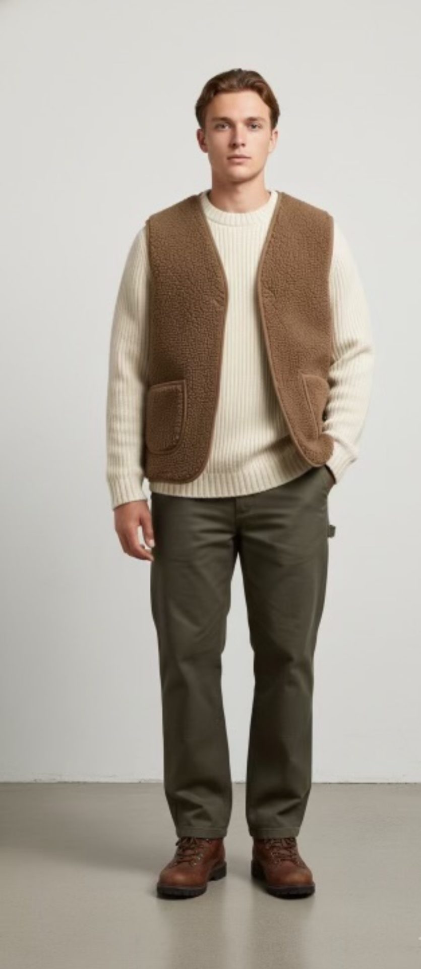Gilet de Berger Adulte Mixte - Gilet 100% laine- Fabrication Irlande-🐑-Marron caramel