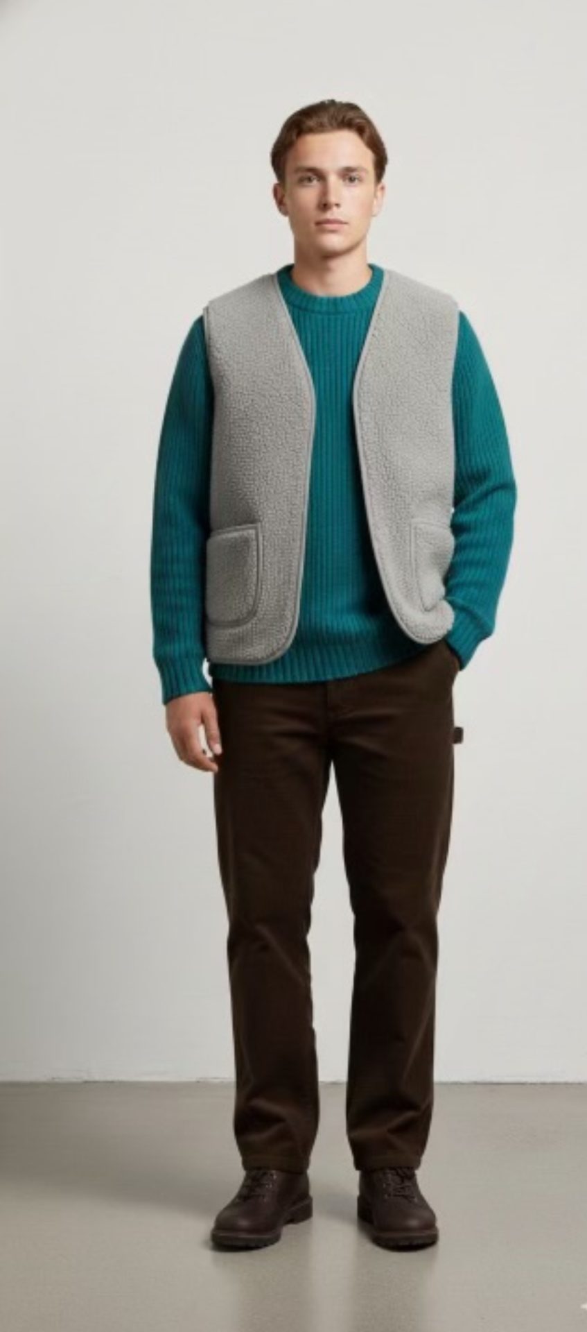 Gilet de Berger Adulte Mixte - Gilet 100% laine- Fabrication Irlande-🐑-Gris