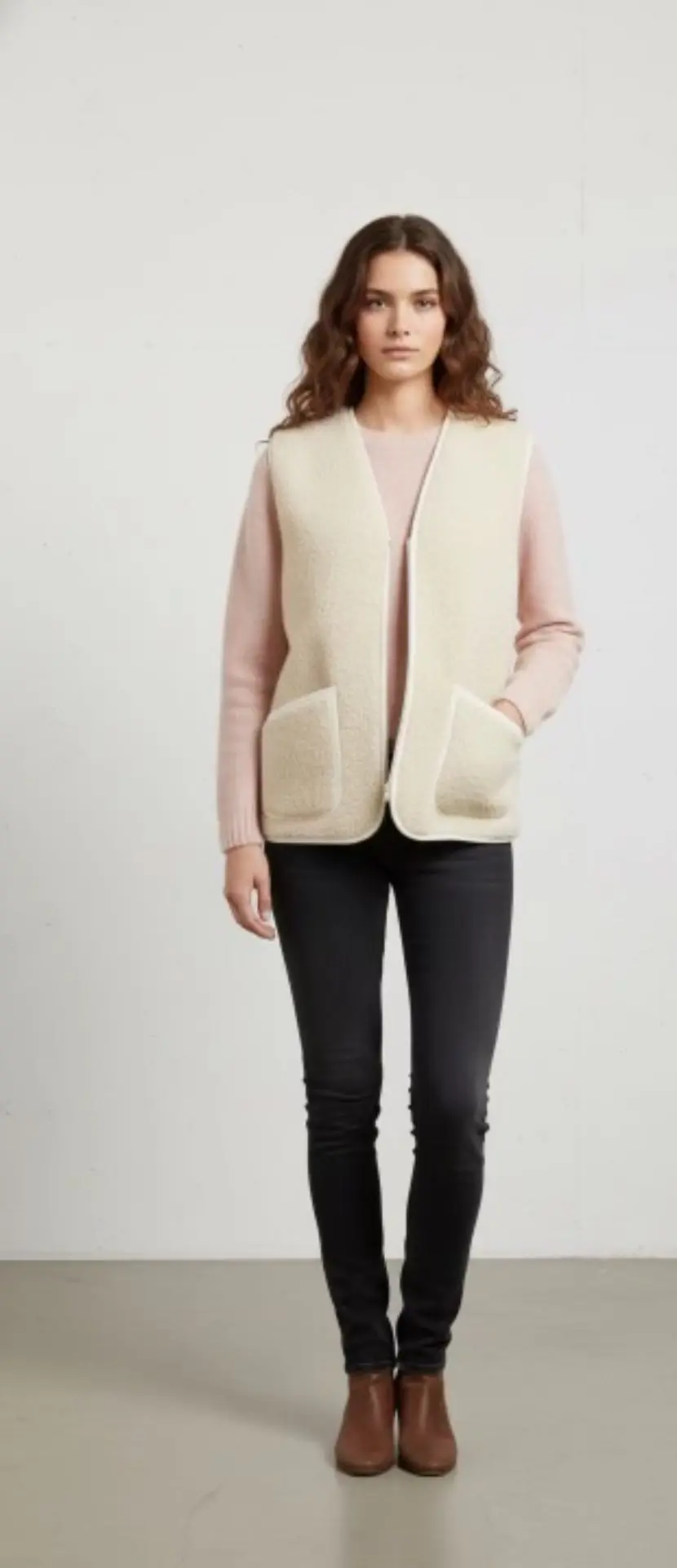 Gilet de Berger Adulte Mixte - Gilet 100% laine- Fabrication Irlande-🐑-Blanc beige