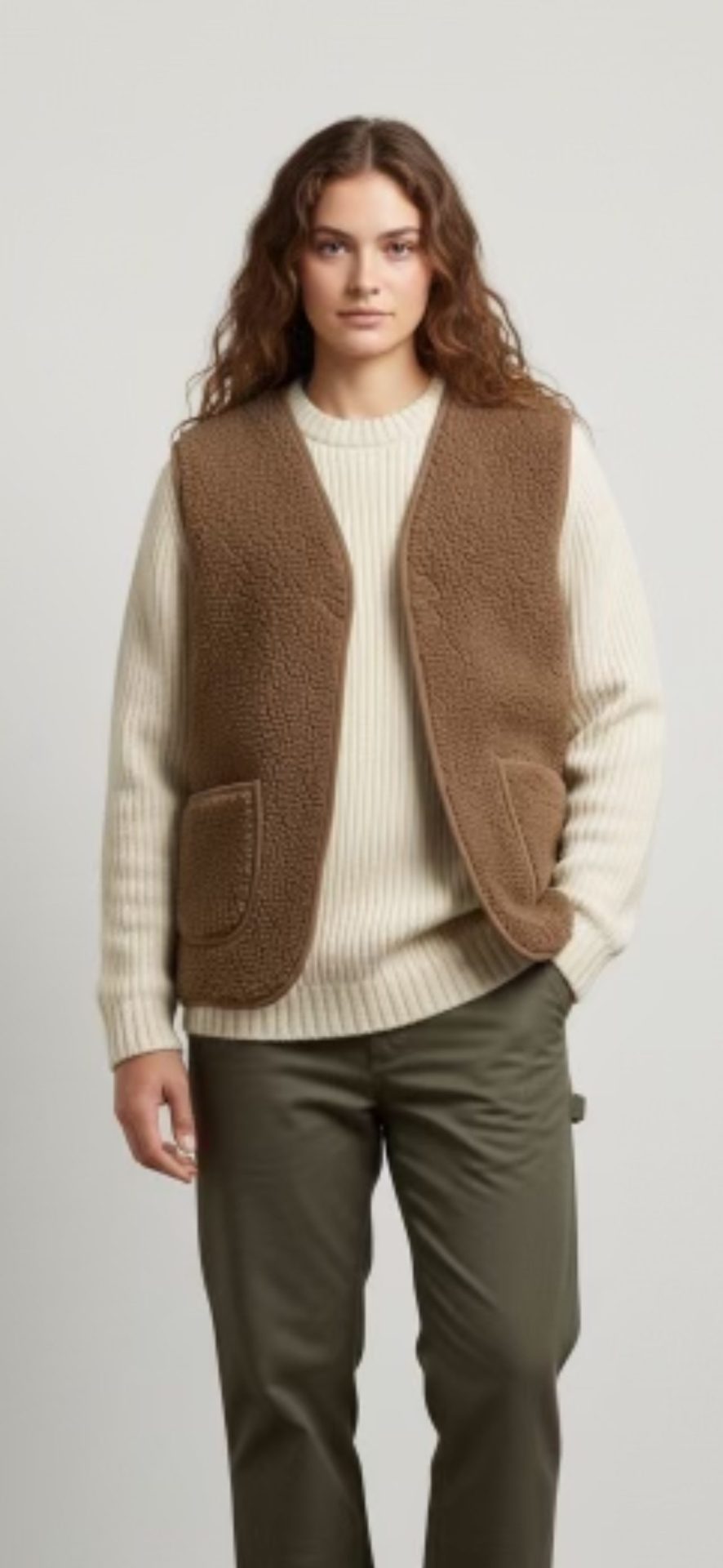 Gilet de Berger Adulte Mixte - Gilet 100% laine- Fabrication Irlande-🐑-Marron caramel – Image 2