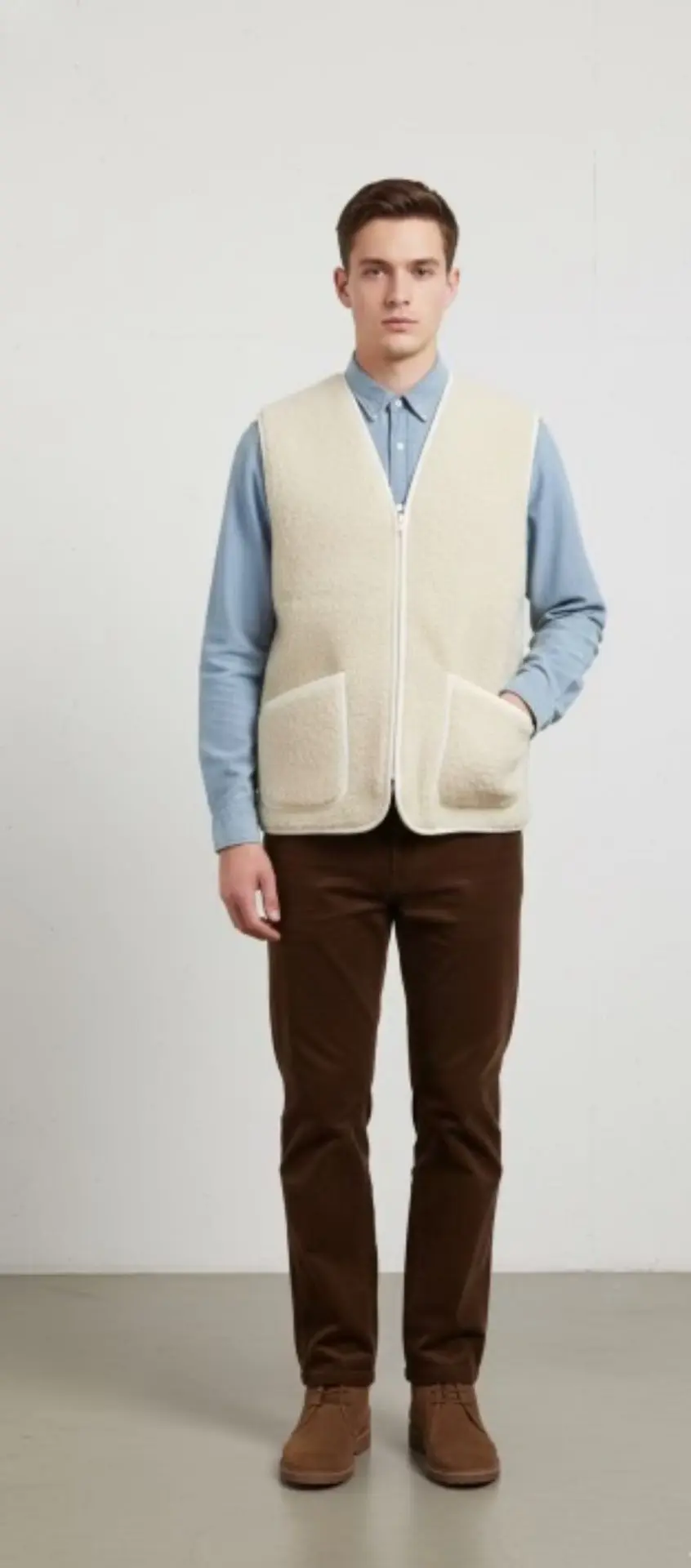 Gilet de Berger Adulte Mixte - Gilet 100% laine- Fabrication Irlande-🐑-Blanc beige – Image 2
