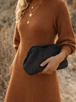Sac Boheme Azza tissé mains Noir