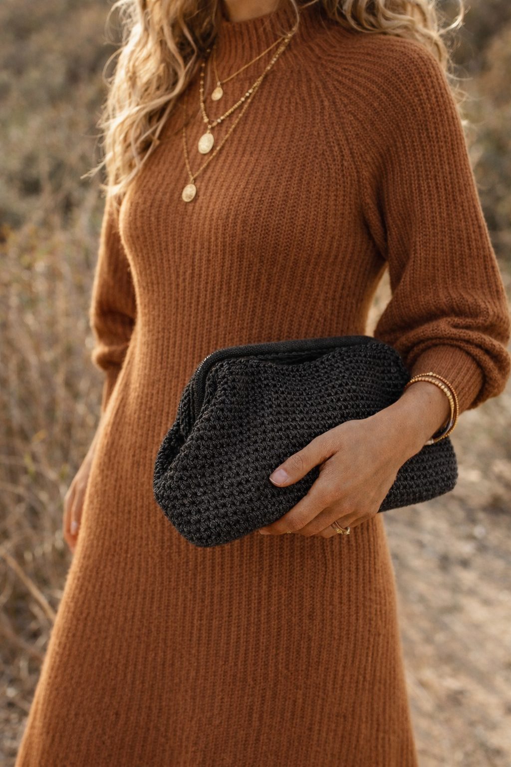 Sac Boheme Azza tissé mains Noir