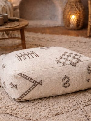 Pouf berbère Kilim choco et blanc beige